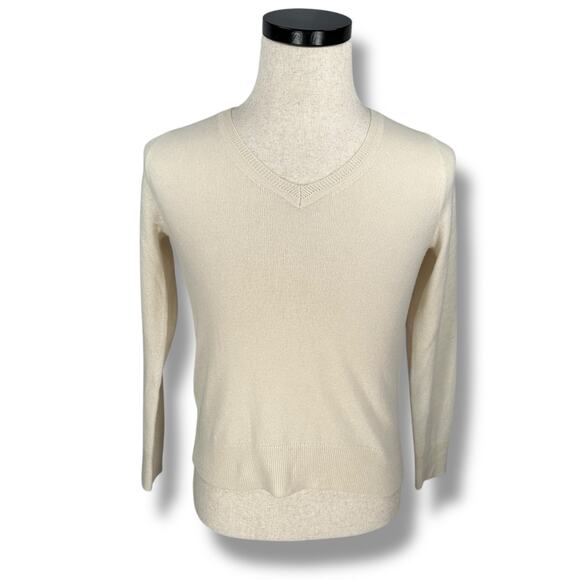 Quince Sweater Women's XS Cream 100% Cashmere Long Sleeve V-Neck Winter Pullover - Picture 1 of 11